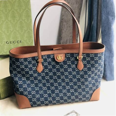 gucci medium tote black denim